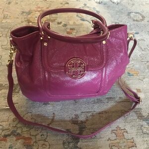Patent Leather Satchel Shoulder Bag Magenta Pink-Tory Burch